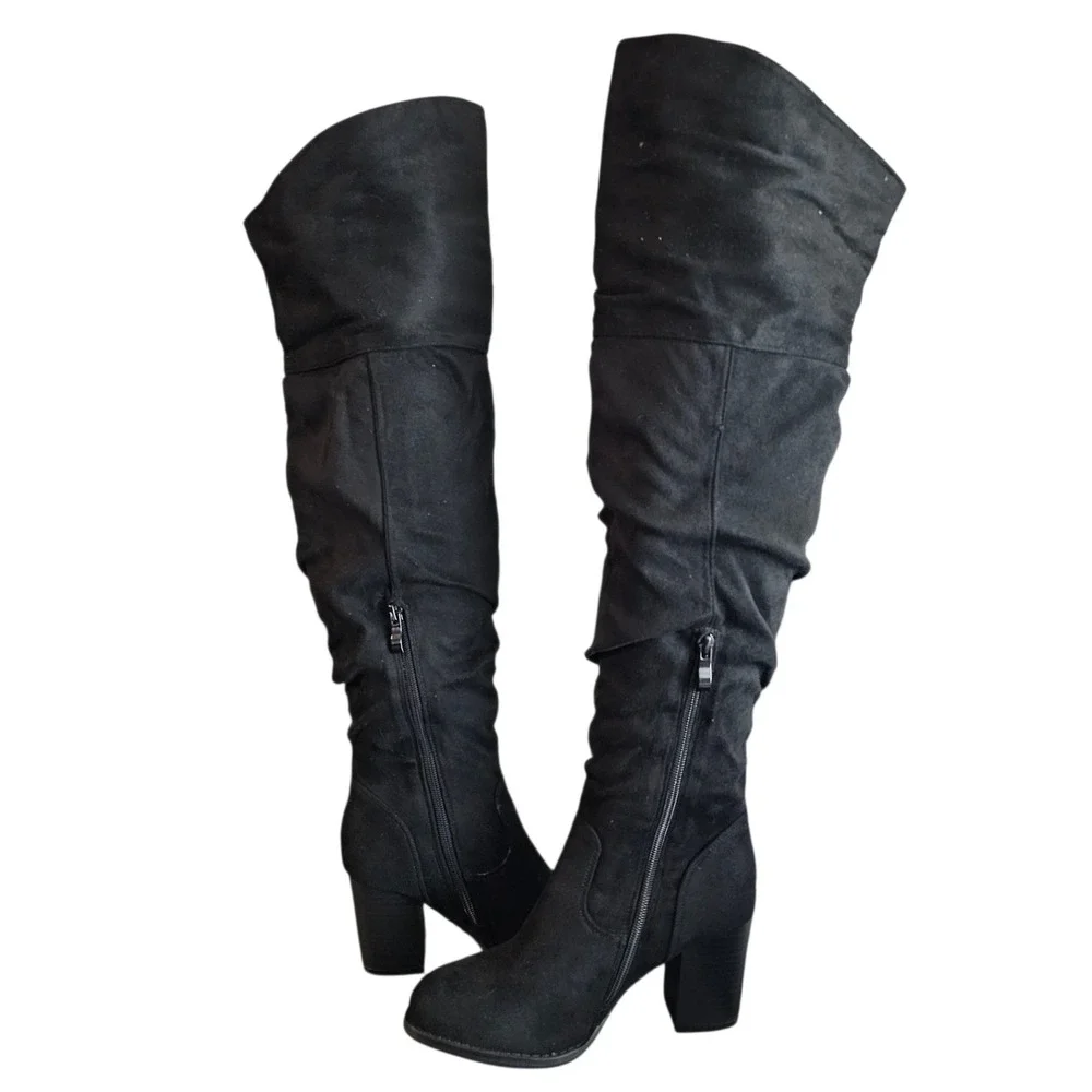 Journee Collection Women's Size 6 Kaison Over the Knee‎ Boots Black Faux Suede